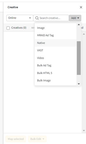 Basis Adding Creatives modal with  Add Native ad selected