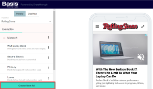 Sharethrough Dashboard with Create New Ad highlighted