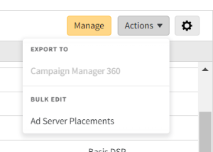 The Ad Server placements option in the Actions tab