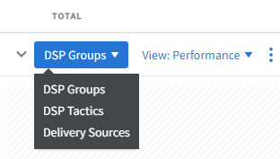The DSP Groups menu showing the groups, tactics, and delivery sources options