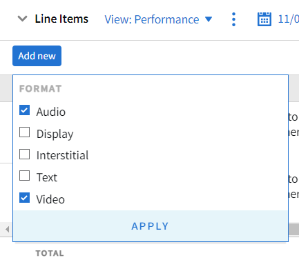 Format filter options from the Add new filter menu