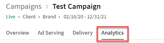 Campaign tabs with Analytics highlighted