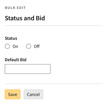 The bulk edit Status and Bid modal displaying status and bid options