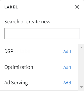 The Labels modal showing available labels and option to create new ones