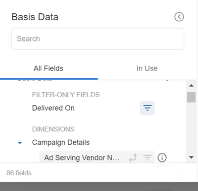 The Basis Data list of fields in the Field picker