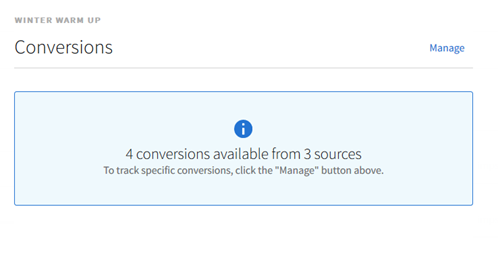 An information box on the conversions page that indicates how many conversions are available from how many sources