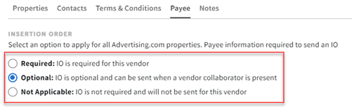 The payee tab on a vendor