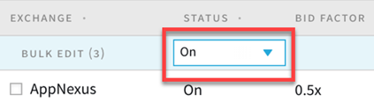 Bulk editing exchanges toolbar with the status menu highlighted