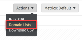 Actions menu with Domain Lists highlighted