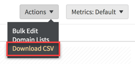 The actions menu with the Download CSV option highlighted