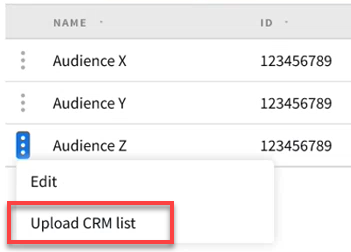 The Upload CRM list option on an audience