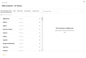 Add locations page with location options on the left