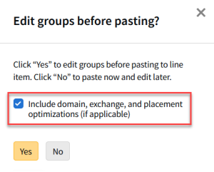 The edit groups before pasting window with the checkbox described above