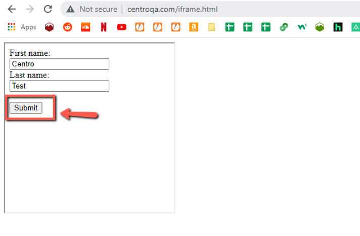 The Submit button, which is highlighted with a red border, at the end of this iframe event that you'll be tracking