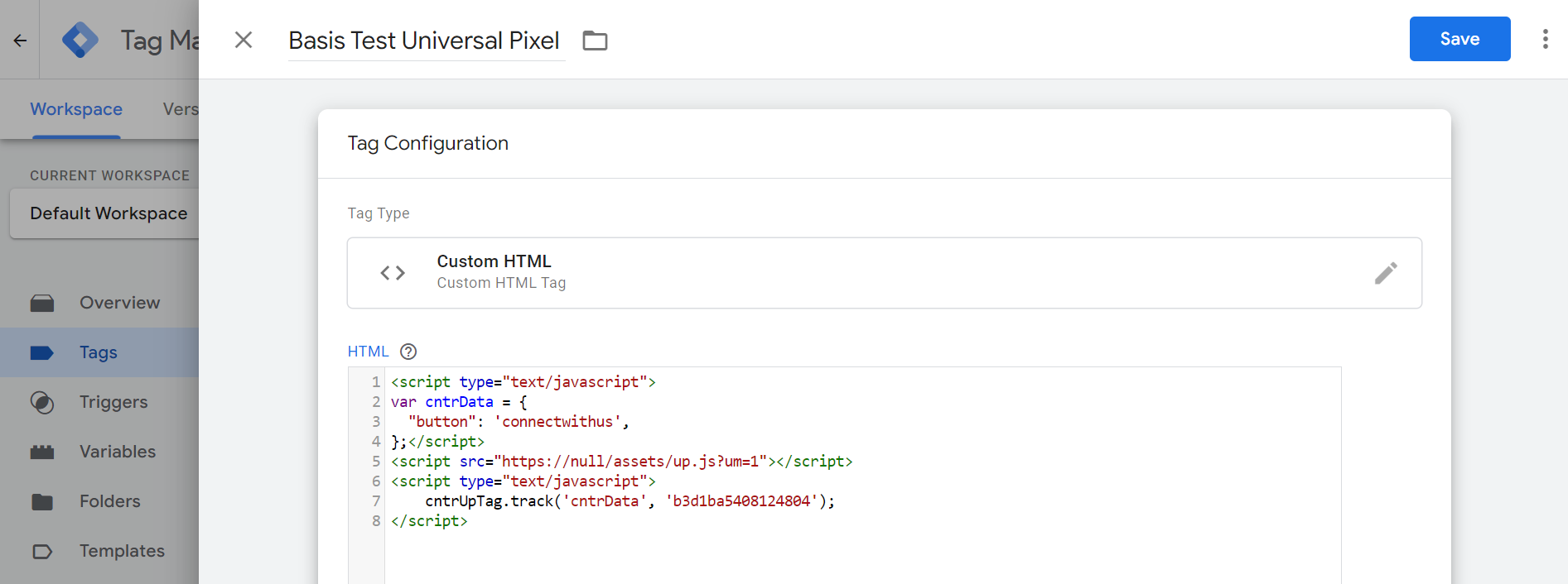 Example of custom HTML. 