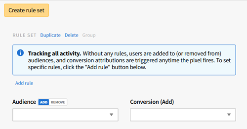 The create rule set page with the fields described below