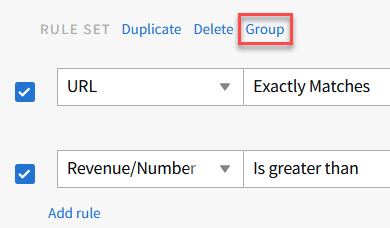 The group button on the rule set page