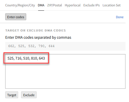 Example DMA codes. 