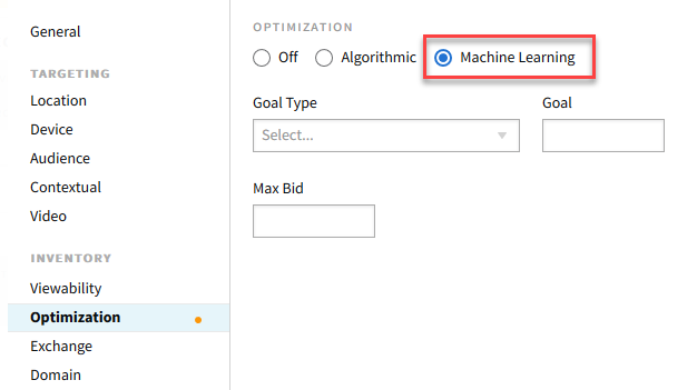 The machine learning radio button option in the optimization tab