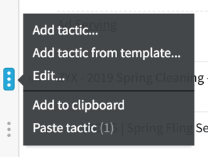Options menu showing add tactic from template.